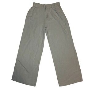 Zara High Waist Pleated Wide Leg Cotton Linen Gray Trouser Pants Preppy Corpcore